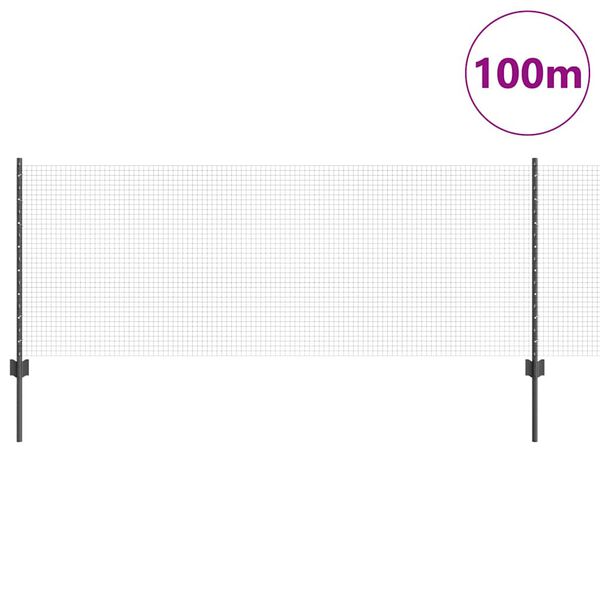 vidaXL Fence with Post Grey 0.8 x 100 m Steel and PVC