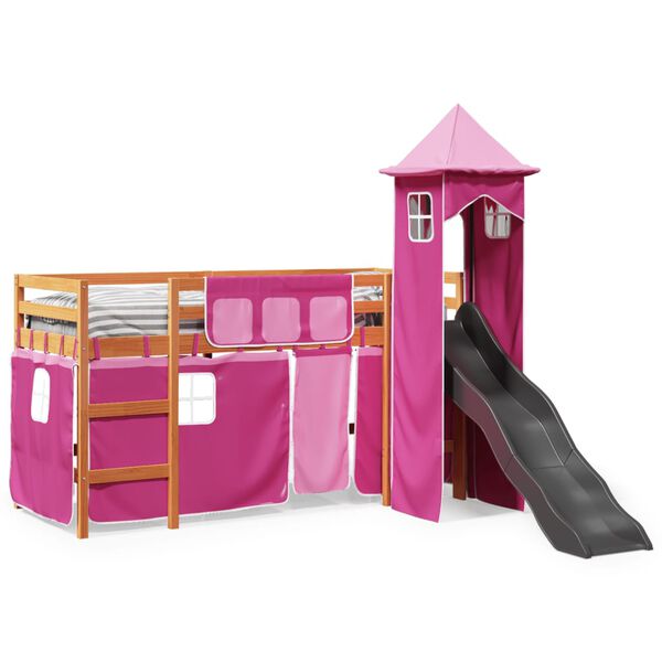 vidaXL Kids' Loft Bed with Tower Pink 80x200 cm Solid Wood Pine
