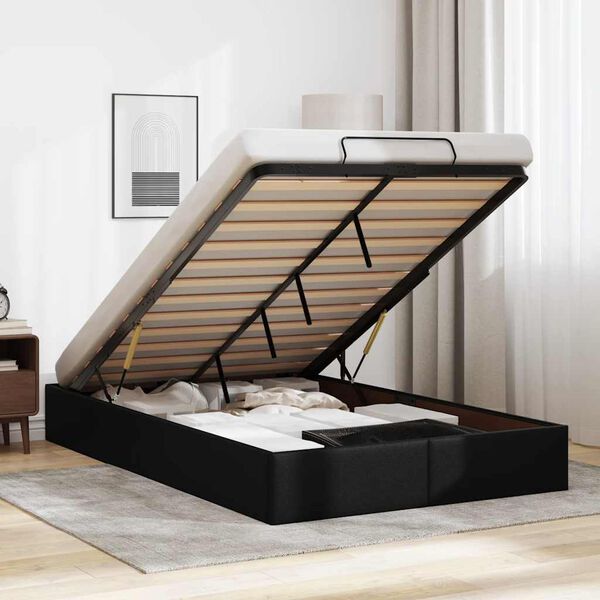 vidaXL Ottoman Bed Frame without Mattress Black Double Faux Leather