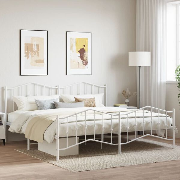 vidaXL Metal Bed Frame without Mattress with Footboard&nbsp;White 200x200cm