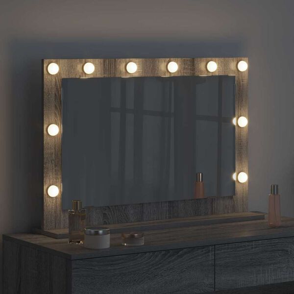 vidaXL Vanity Mirror with LED Strip Lights Grey Sonoma 80 x 55 x 18 cm