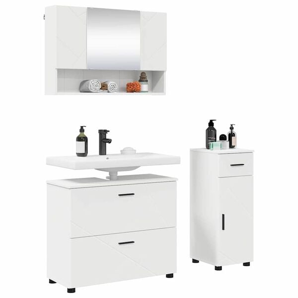 vidaXL Bathroom Furniture Set 3 pcs White Engineered Wood and Metal