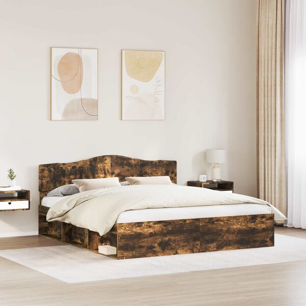 vidaXL Bed Frame Smoked Oak 200 x 200 cm Solid Pine Wood