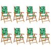 vidaXL Reclining Garden Chairs 8 pcs Green Fabric and Solid Wood