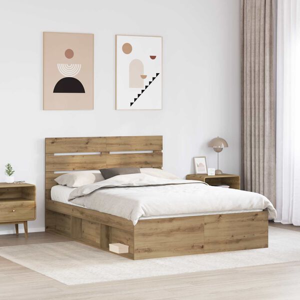 vidaXL Bed Frame Artisian Oak 140 x 190 cm Solid Pine Wood