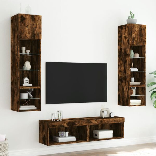 vidaXL 6 Piece TV Wall Units with LED Smoked Oak Engineered Wood