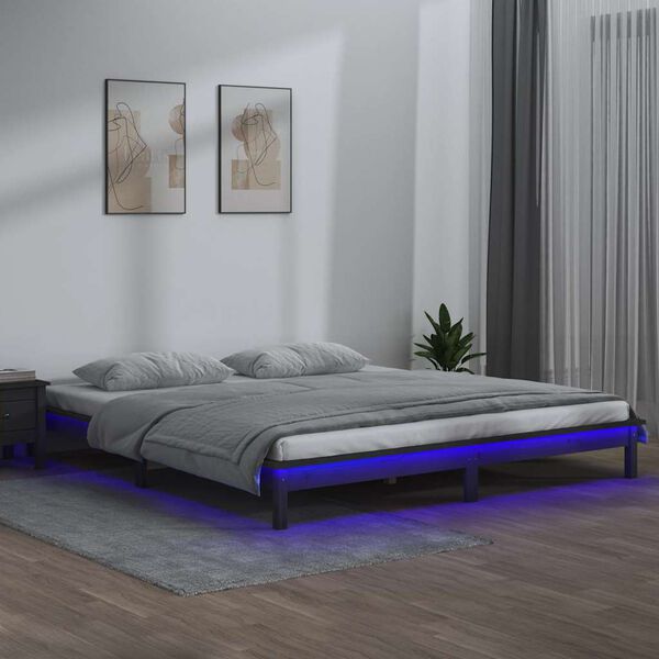 vidaXL LED Bed Frame without Mattress Grey 120x190 cm Small Double Solid Wood