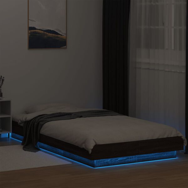 vidaXL Bed Frame with LED Lights without Mattress Brown Oak 75x190cm