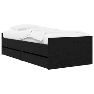 vidaXL Bed Frame with Drawer with Storage Black Oak Solid Pine Wood