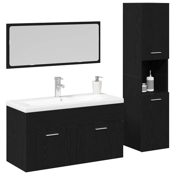 vidaXL Bathroom Furniture Set 4 pcs Black Oak Engineered Wood