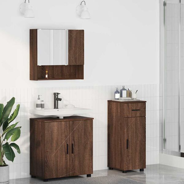 vidaXL Bathroom Furniture Set 3 pcs Brown oak Engineered wood