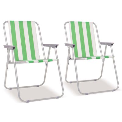 vidaXL Folding Camping Chairs 2 pcs Green and White Steel 52x62x75 cm