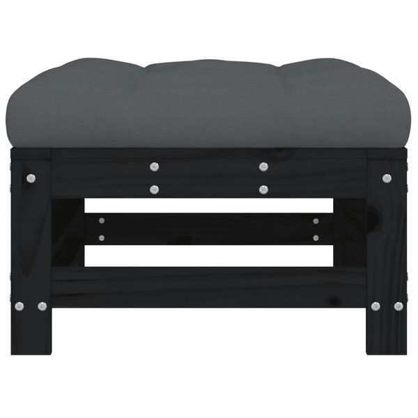 vidaXL Garden Footstool with Cushion Black Solid Wood Pine