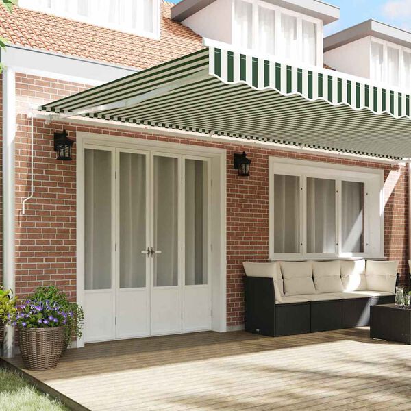 vidaXL Retractable Awning Retractable Green and White 600 x 300 cm