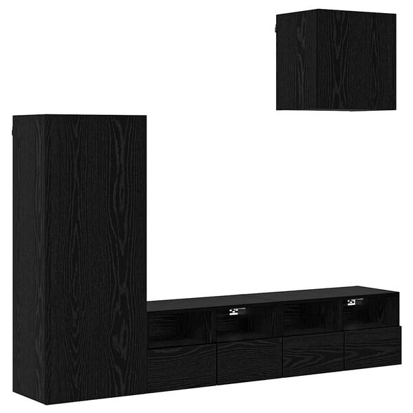 vidaXL TV Wall Units 4 pcs Black Oak Engineered Wood