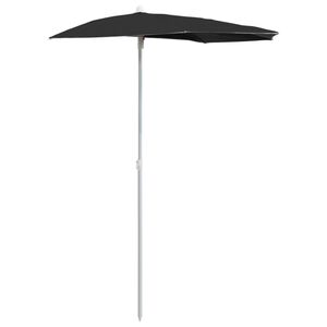 vidaXL Garden Half Parasol with Pole 180x90 cm Black