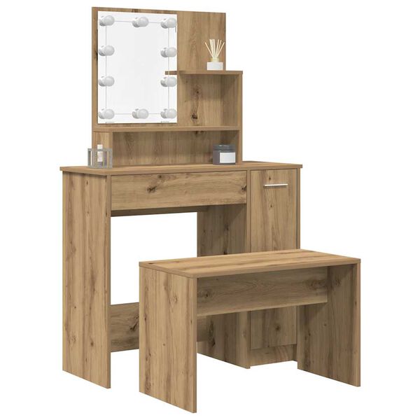 vidaXL Dressing Table Set with LED Old Wood Engineered Wood