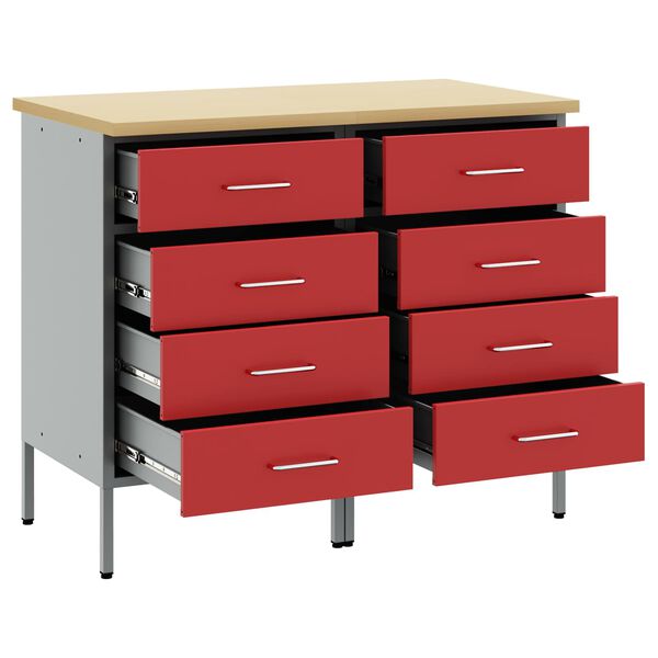 vidaXL Work Cabinet with Drawer 2 pcs Red and Grey 100 x 55 x 85 cm