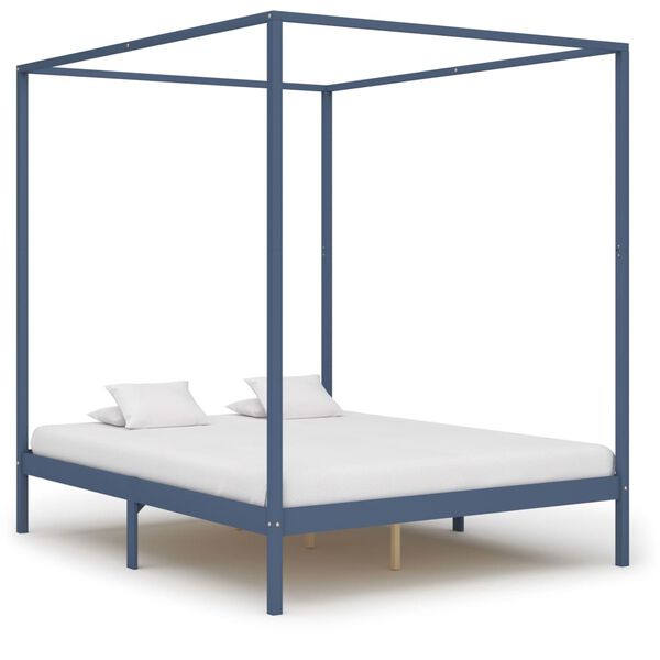 vidaXL Canopy Bed Frame without Mattress Grey Solid Wood 180x200 cm Super King (283279+2x321989)