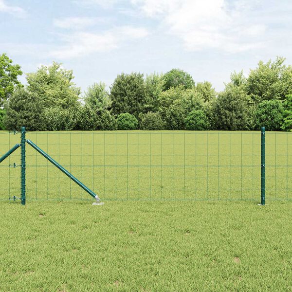 vidaXL Fence with Post Green 0.4 x 10 m Steel and PVC