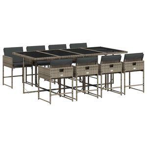 vidaXL 9 Piece Garden Dining Set with Cushions Grey Poly Rattan