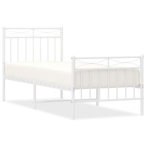 vidaXL Metal Bed Frame without Mattress with Footboard White 75x190cm