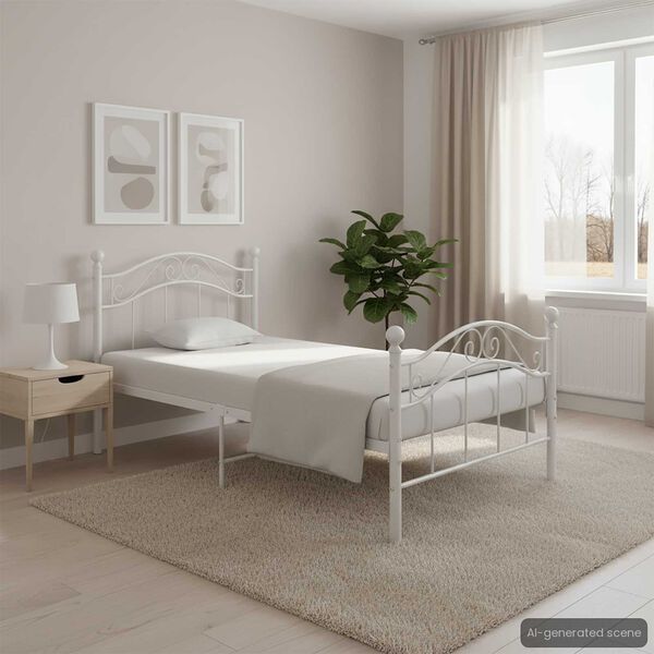 vidaXL Bed Frame without Mattress White Metal 100x200 cm