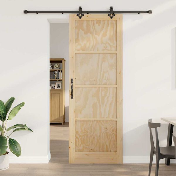 vidaXL Sliding Door Natural and Black 83 x 232 cm Solid Pine Wood