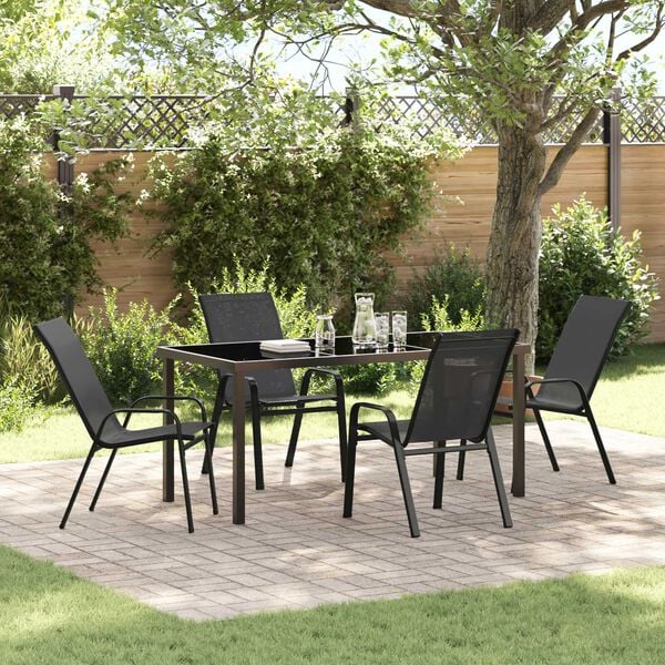 vidaXL Garden Dining Set 5 pcs Black Powder-coated Steel