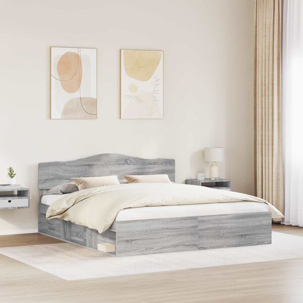 vidaXL Bed Frame Grey Sonoma 180 x 200 cm Solid Pine Wood