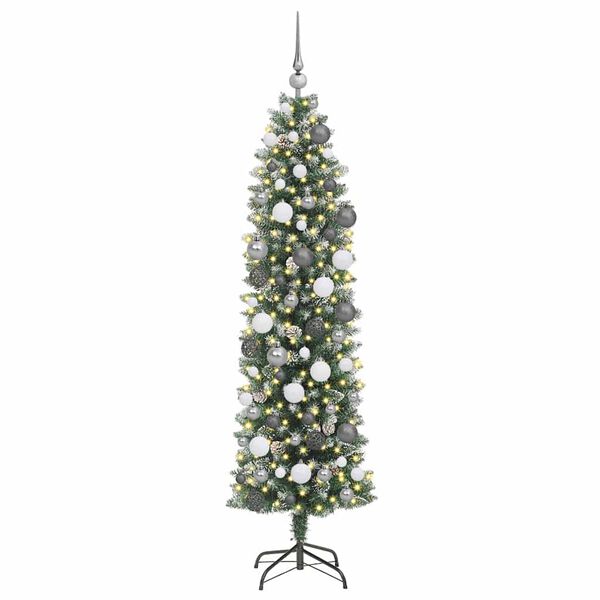 vidaXL Artificial Slim Christmas Tree Green and White 180 cm