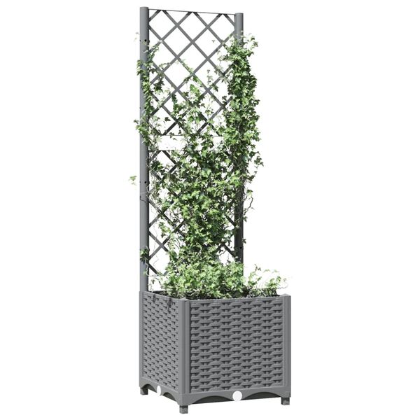 vidaXL Garden Planter with Trellis Light Grey 40x40x136 cm PP
