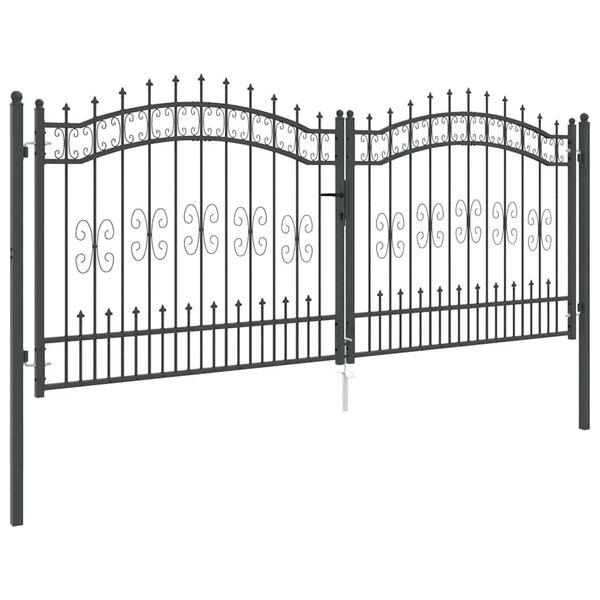 vidaXL Fence Gate with Spear Top with Lock Grey 305 x 125 cm Steel