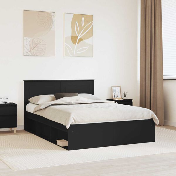 vidaXL Bed Frame with Headboard Black 160 x 200 cm Engineered wood