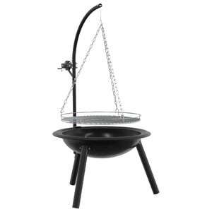 vidaXL Fire Pit with Adjustable Grill Grate ⌀55.5 x 107.5 cm Steel