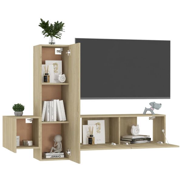 vidaXL 3 Piece TV Cabinet Set Sonoma Oak Engineered Wood