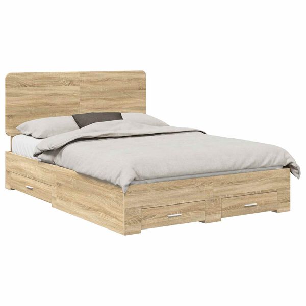 vidaXL Bed Frame with Drawer Sonoma Oak 150 x 200 cm Engineered Wood