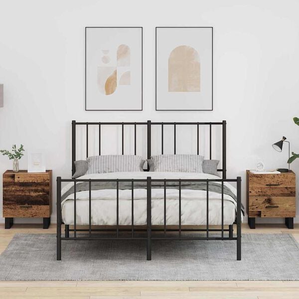 vidaXL Bedside Cabinet 2 pcs Old Wood and Black 40 x 35 x 47.5 cm