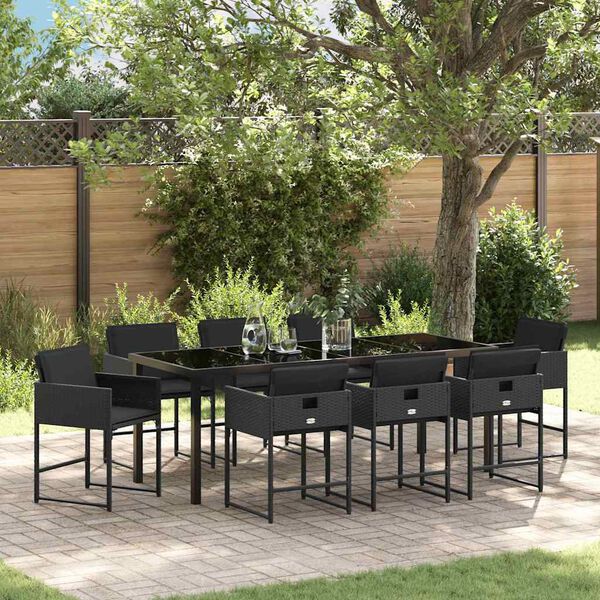 vidaXL Garden Dining Set 9 pcs Black Poly Rattan