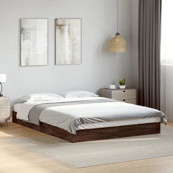 vidaXL Bed Frame without Mattress Brown Oak 135x190 cm Double Engineered Wood