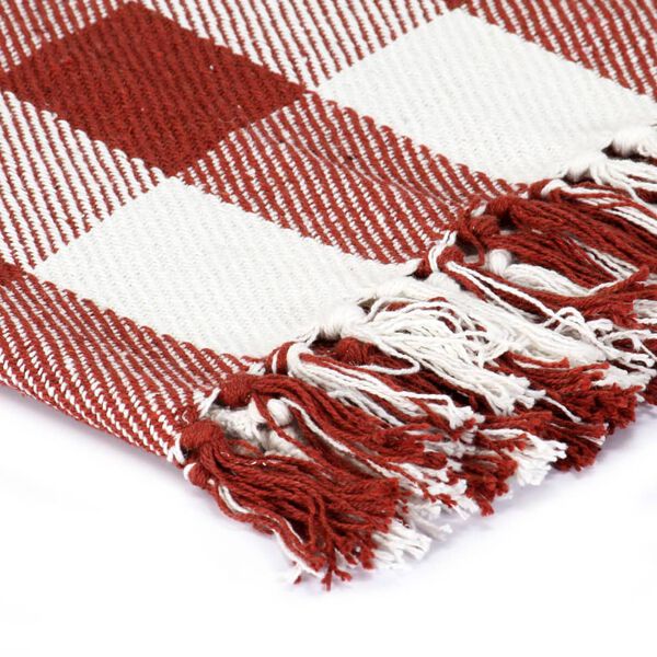 vidaXL Throw Cotton Check 220x250 cm Stone Red