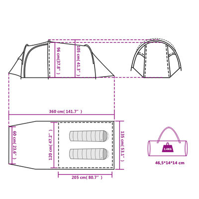 vidaXL Camping Tent Tunnel 2-Person White Blackout Fabric Waterproof
