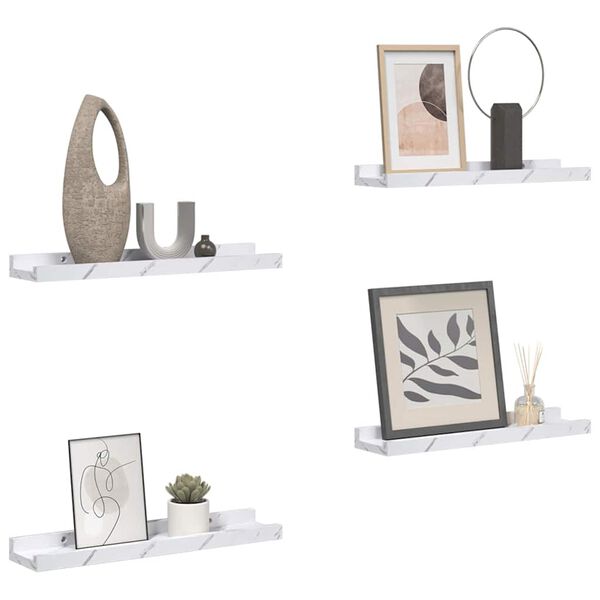 vidaXL Wall Shelf 4 pcs White Marble 60 x 9 x 3 cm Engineered Wood