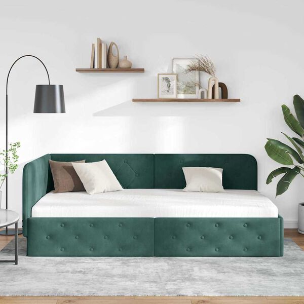 vidaXL Corner Bed Frame with Headboard Dark Green 90 x 200 cm Velvet