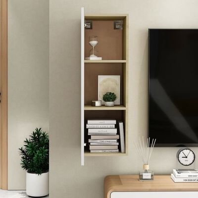 vidaXL TV Cabinet White and Sonoma Oak 30.5x30x90 cm Engineered Wood