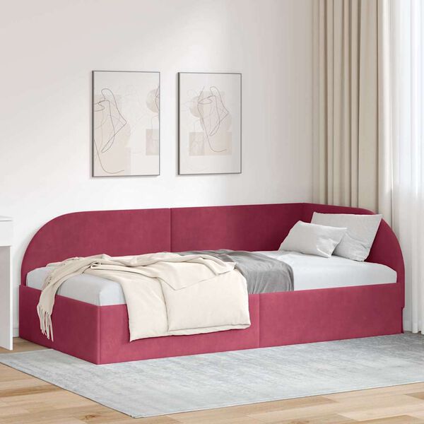 vidaXL Corner Bed Frame with Headboard Wine Red 100 cm x 200 cm Velvet