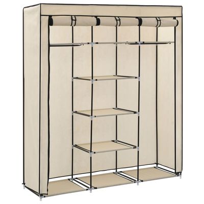vidaXL Wardrobe with Compartments and Rods Cream 150x45x175 cm Fabric