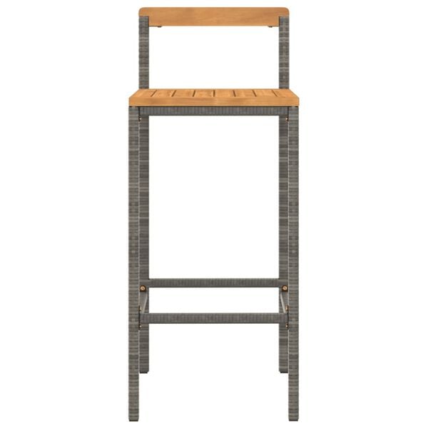 vidaXL Bar Stools 2 pcs Grey Poly Rattan and Solid Wood Acacia