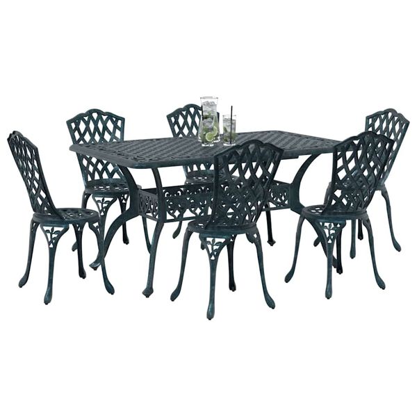 vidaXL Garden Dining Set 7 pcs Green Aluminium