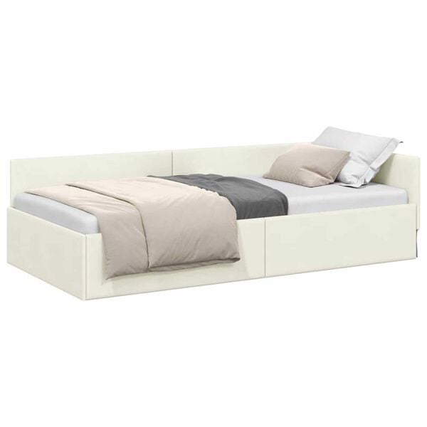 vidaXL Corner Bed Frame with Headboard Cream 80 cm x 200 cm Velvet